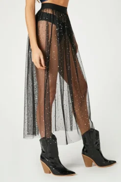 Sheer Sequin Midi Skirt