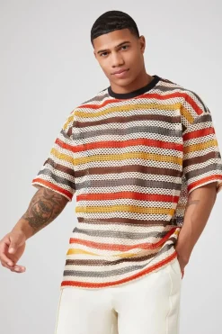 Sheer Striped Mesh Netted Tee