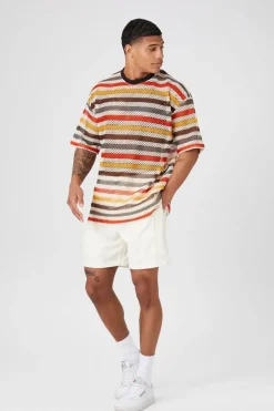 Sheer Striped Mesh Netted Tee