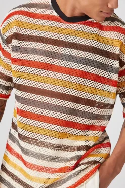 Sheer Striped Mesh Netted Tee