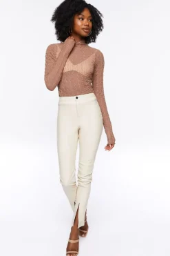 Sheer Textured Mock Neck Top