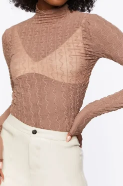 Sheer Textured Mock Neck Top