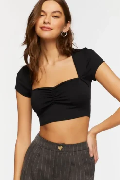 Shirred Cap-Sleeve Crop Top