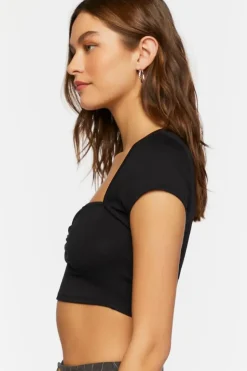 Shirred Cap-Sleeve Crop Top