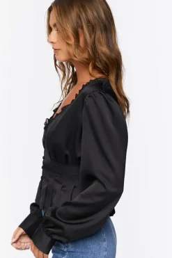 Shirred Lace-Trim Top