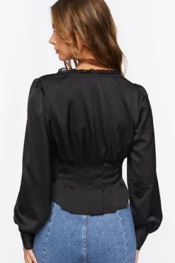 Shirred Lace-Trim Top