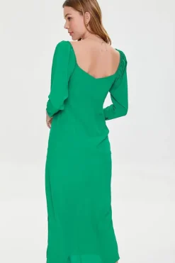 Shirred Midi Slit Dress