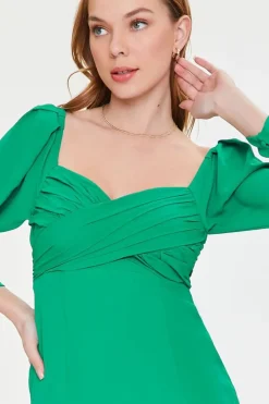 Shirred Midi Slit Dress