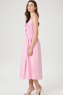 Shirred Poplin Midi Dress