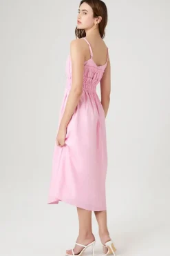 Shirred Poplin Midi Dress