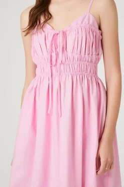 Shirred Poplin Midi Dress
