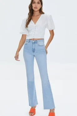 Shirred Puff-Sleeve Crop Top