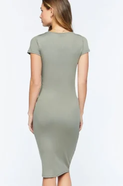 Short-Sleeve Button-Front Midi Dress