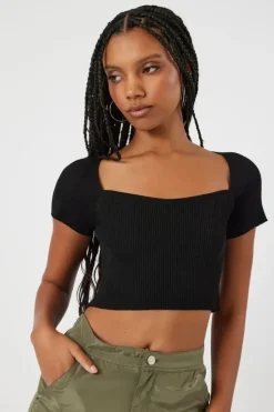 Short-Sleeve Sweater-Knit Crop Top