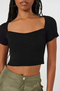Short-Sleeve Sweater-Knit Crop Top