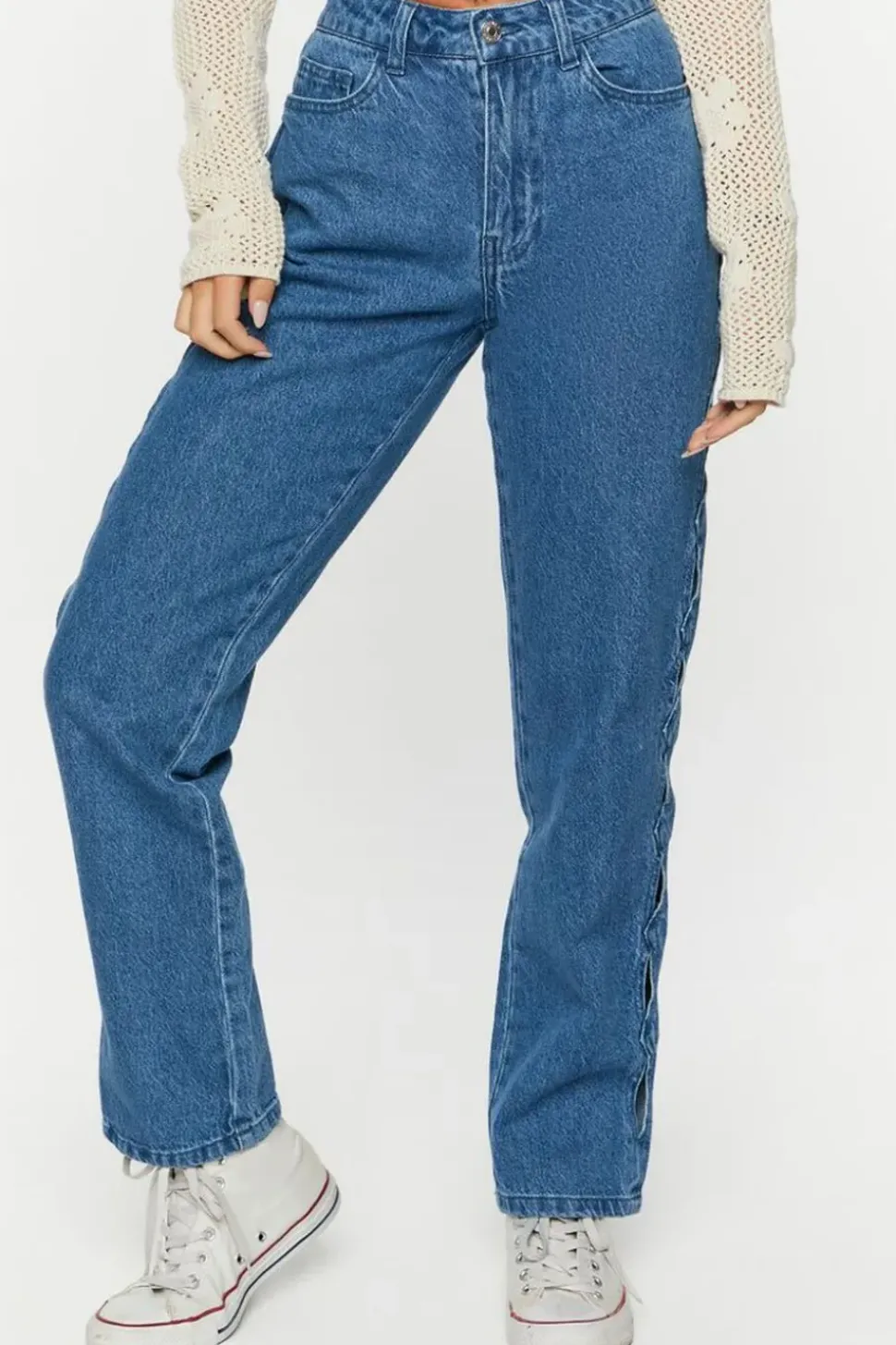 Side-Cutout Straight-Leg Jeans