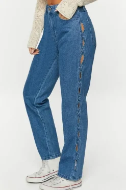Side-Cutout Straight-Leg Jeans