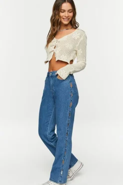 Side-Cutout Straight-Leg Jeans