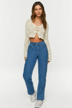 Side-Cutout Straight-Leg Jeans