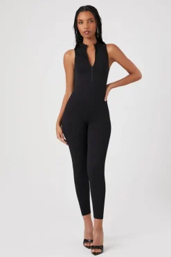 Sleeveless Half-Zip Fitted Jumpsuit