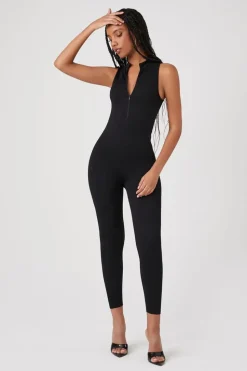 Sleeveless Half-Zip Fitted Jumpsuit