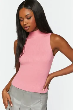 Sleeveless Mock Neck Sweater-Knit Top