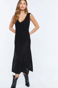 Sleeveless Open-Knit Midi Dress
