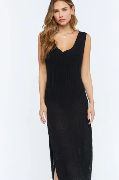 Sleeveless Open-Knit Midi Dress