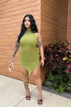 Sleeveless V-Hem Bodycon Mini Dress