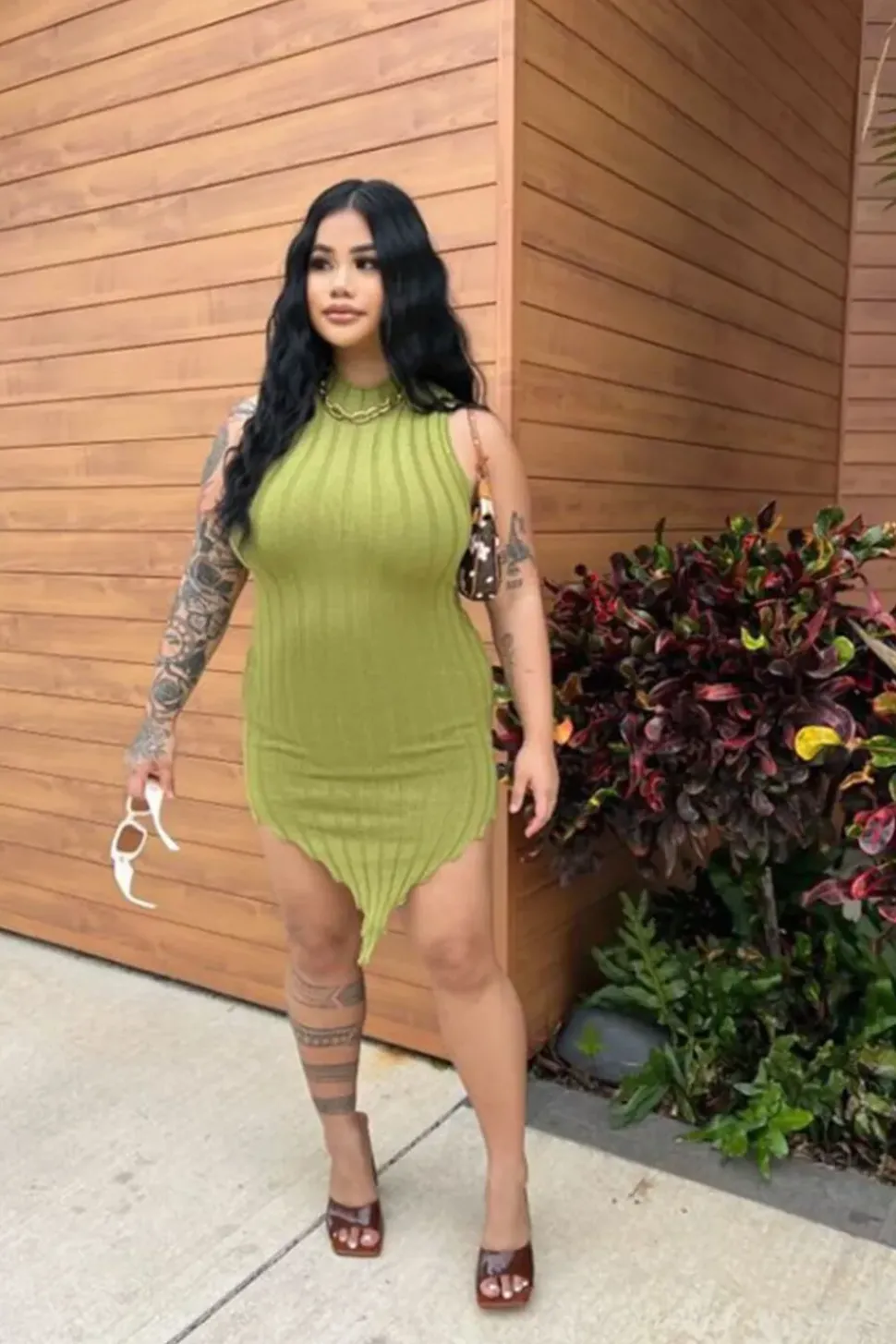 Sleeveless V-Hem Bodycon Mini Dress