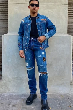 Slim-Fit Patch Jeans