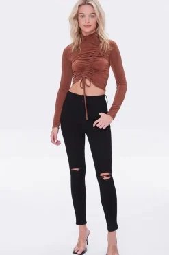 Slinky Ruched Drawstring Crop Top