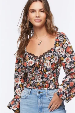 Smocked Floral Peasant Top