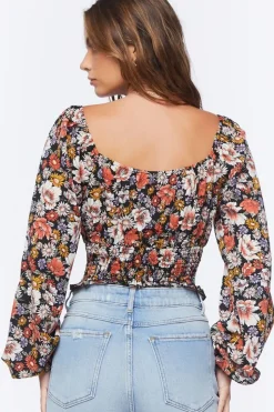Smocked Floral Peasant Top