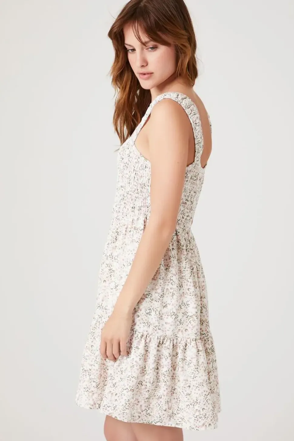 Smocked Floral Print Mini Dress