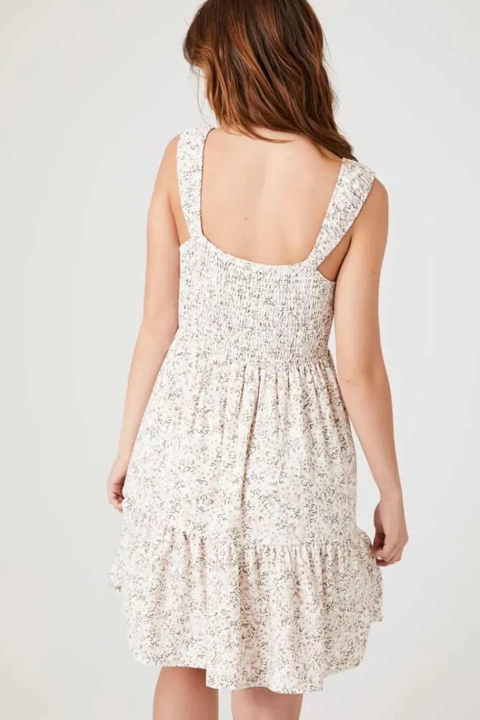 Smocked Floral Print Mini Dress
