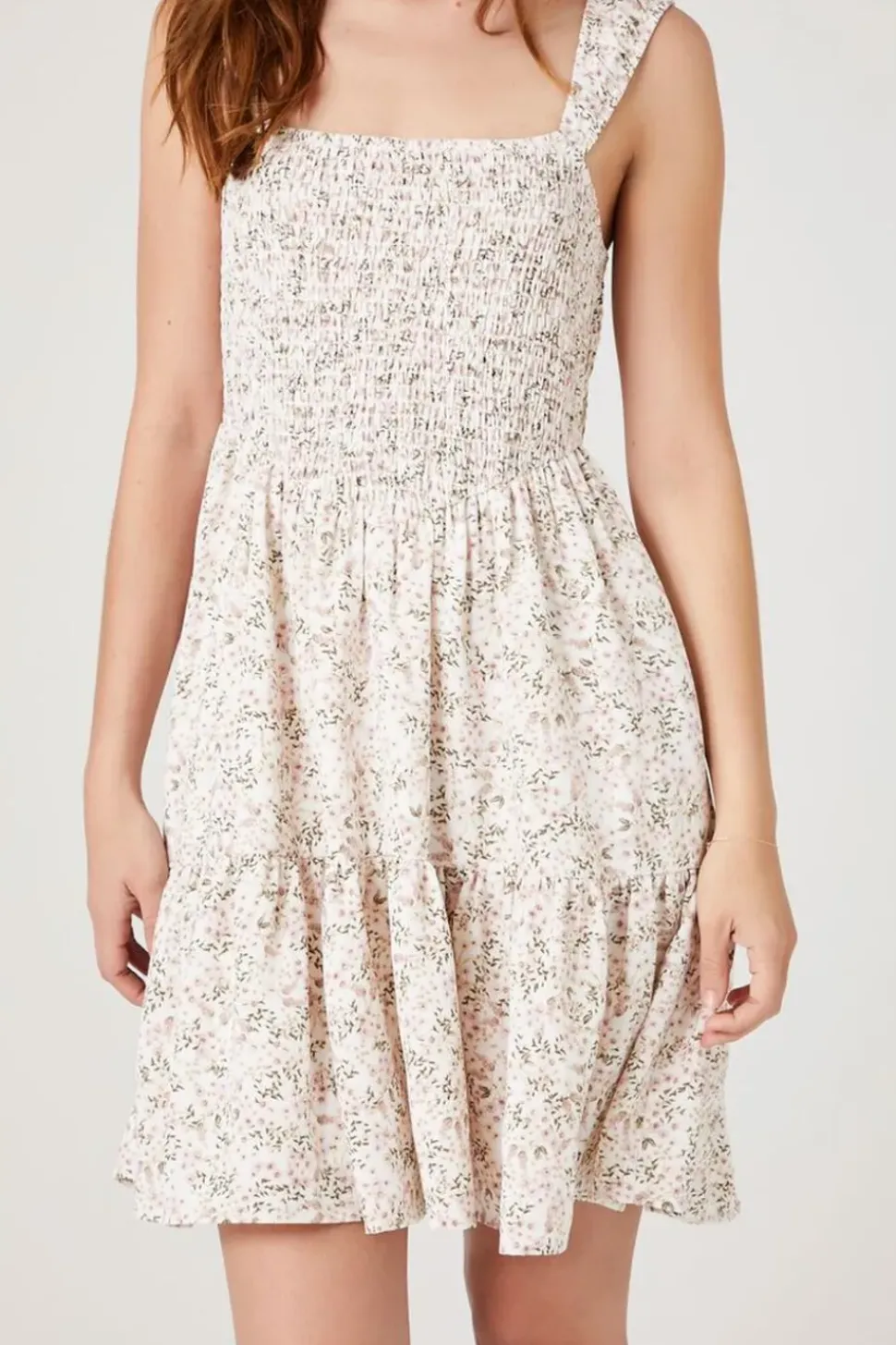 Smocked Floral Print Mini Dress