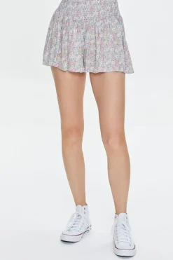 Smocked Floral Print Shorts
