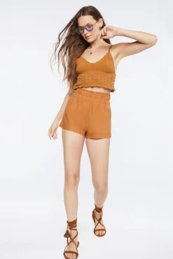 Smocked Linen-Blend Shorts