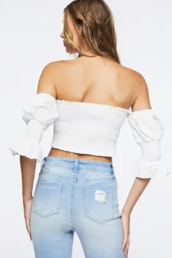 Smocked Off-The-Shoulder Crop Top