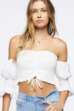 Smocked Off-The-Shoulder Crop Top