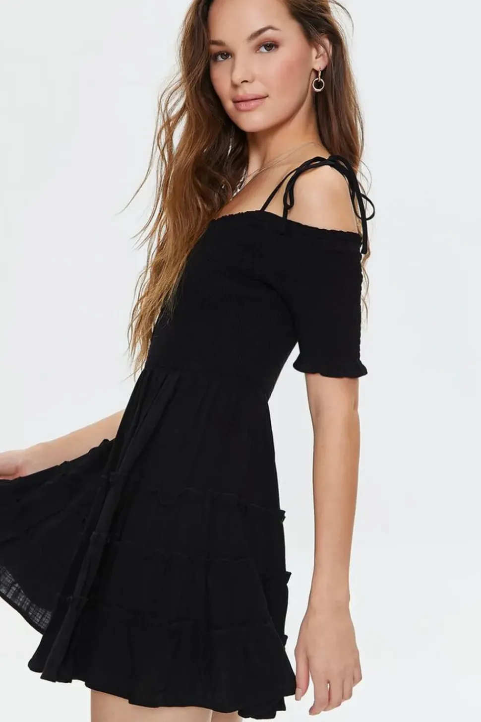 Smocked Open-Shoulder Mini Dress