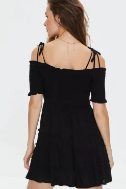 Smocked Open-Shoulder Mini Dress