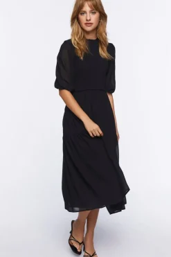 Smocked Peasant-Sleeve Dress