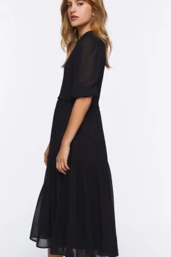 Smocked Peasant-Sleeve Dress