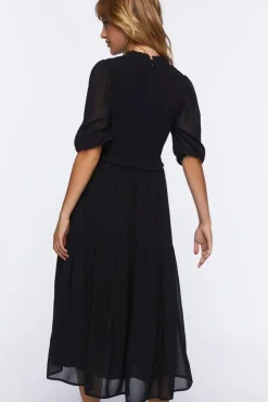 Smocked Peasant-Sleeve Dress