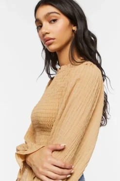 Smocked Peasant-Sleeve Top