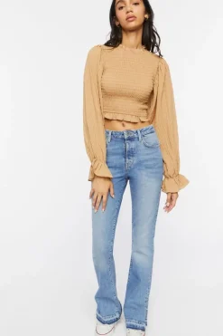 Smocked Peasant-Sleeve Top