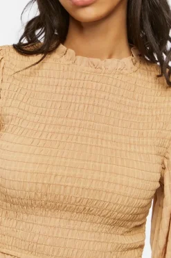 Smocked Peasant-Sleeve Top
