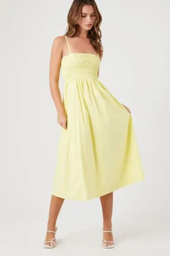 Smocked Poplin Midi Dress